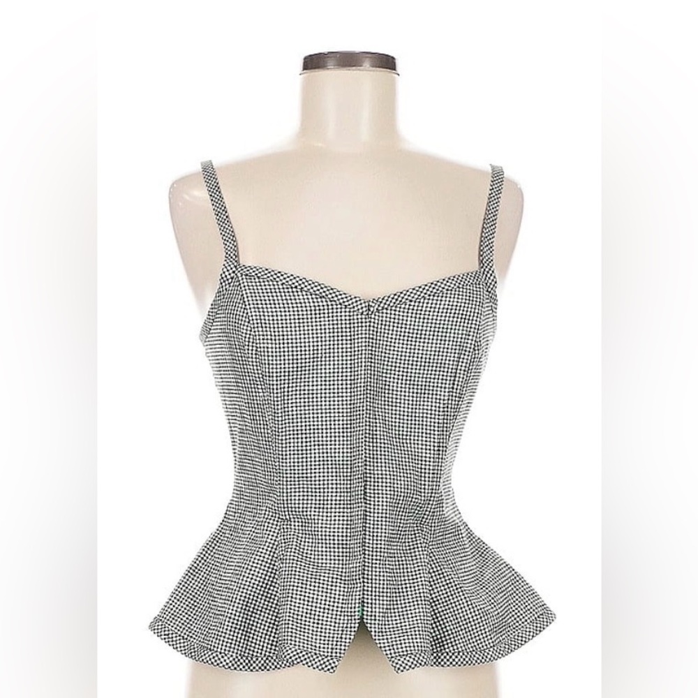 Anthropologie Viola Black & White Checkered Gingham Cotton Peplum Top • 6